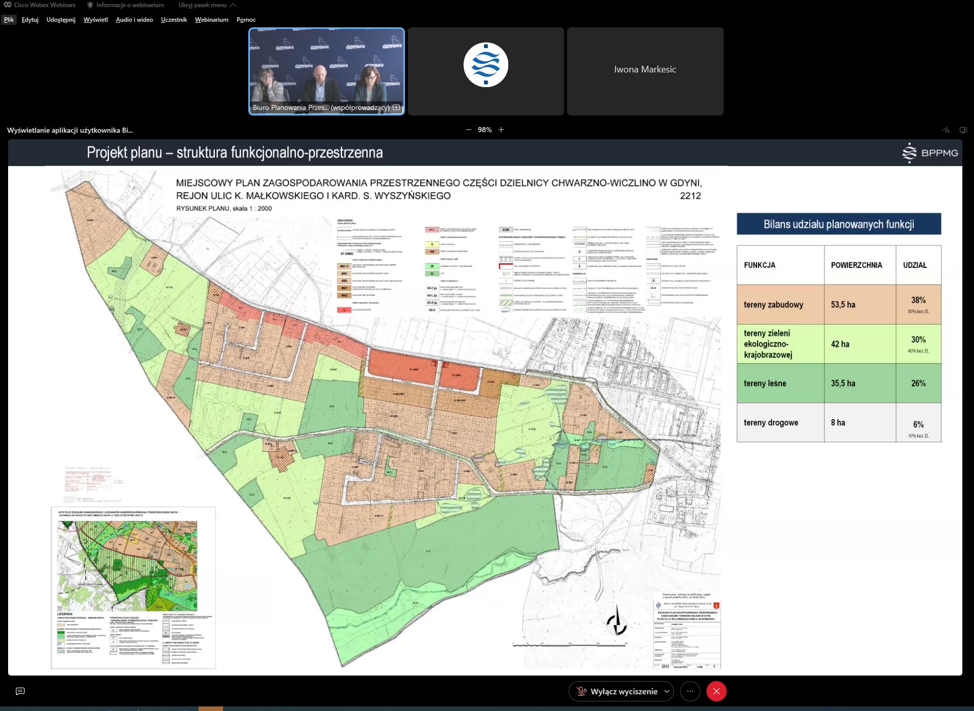 Projekt planu - struktura funkcjonalno-przestrzenna. Plan zagospodarowania przestrzennego części dzielnicy Chwarzno-Wiczlino, rejon ulic K. Małkowskiego i kard. S. Wyszyńskiego