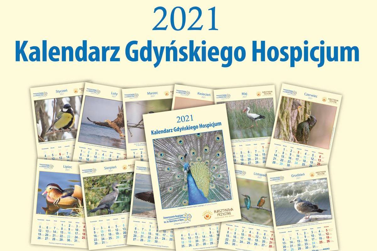 Grafika promocyjna pokazująca kalendarz hospicyjny na 2021 rok. Umieszczono na niej miniatury kart z poszczególnych miesięcy // fot. materiały prasowe