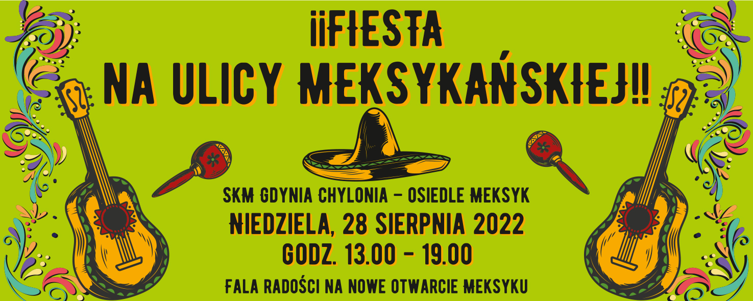 zielony baner wydarzenia z sombrero i marakasami