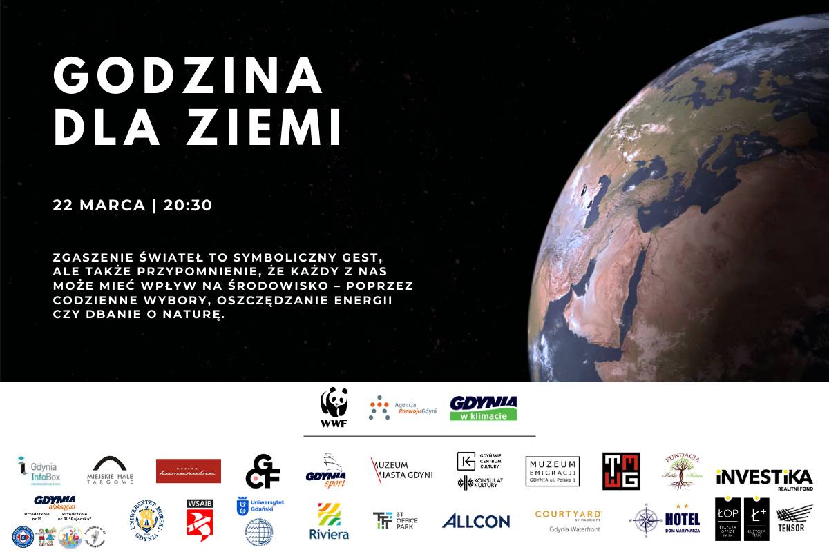 plakat grafiką Ziemi na tle kosmosu, napisem z nazwą wydarzenia oraz logotypami organizatorów, sponsorów i partnerów