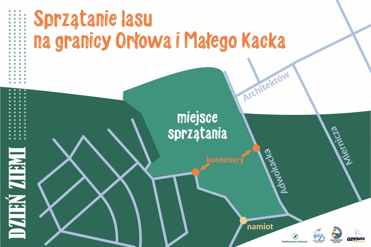 mapka przedstawiająca miejsce zbiórki podczas akcji Sprzątanie lasu na granicy Orłowa i Małego Kacka