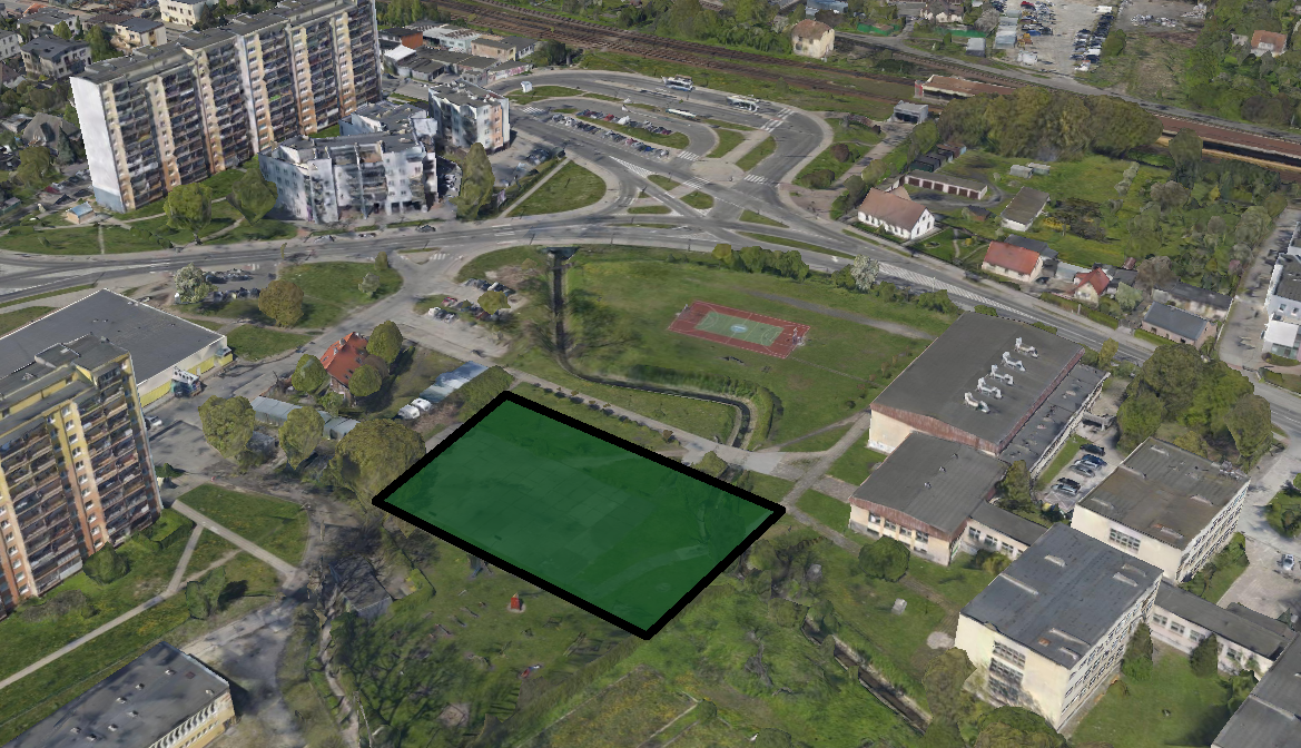 Przybliżona lokalizacja nowego boiska przy SP nr 31, źródło: gdynia.polska3d.pl / MGGP Aero