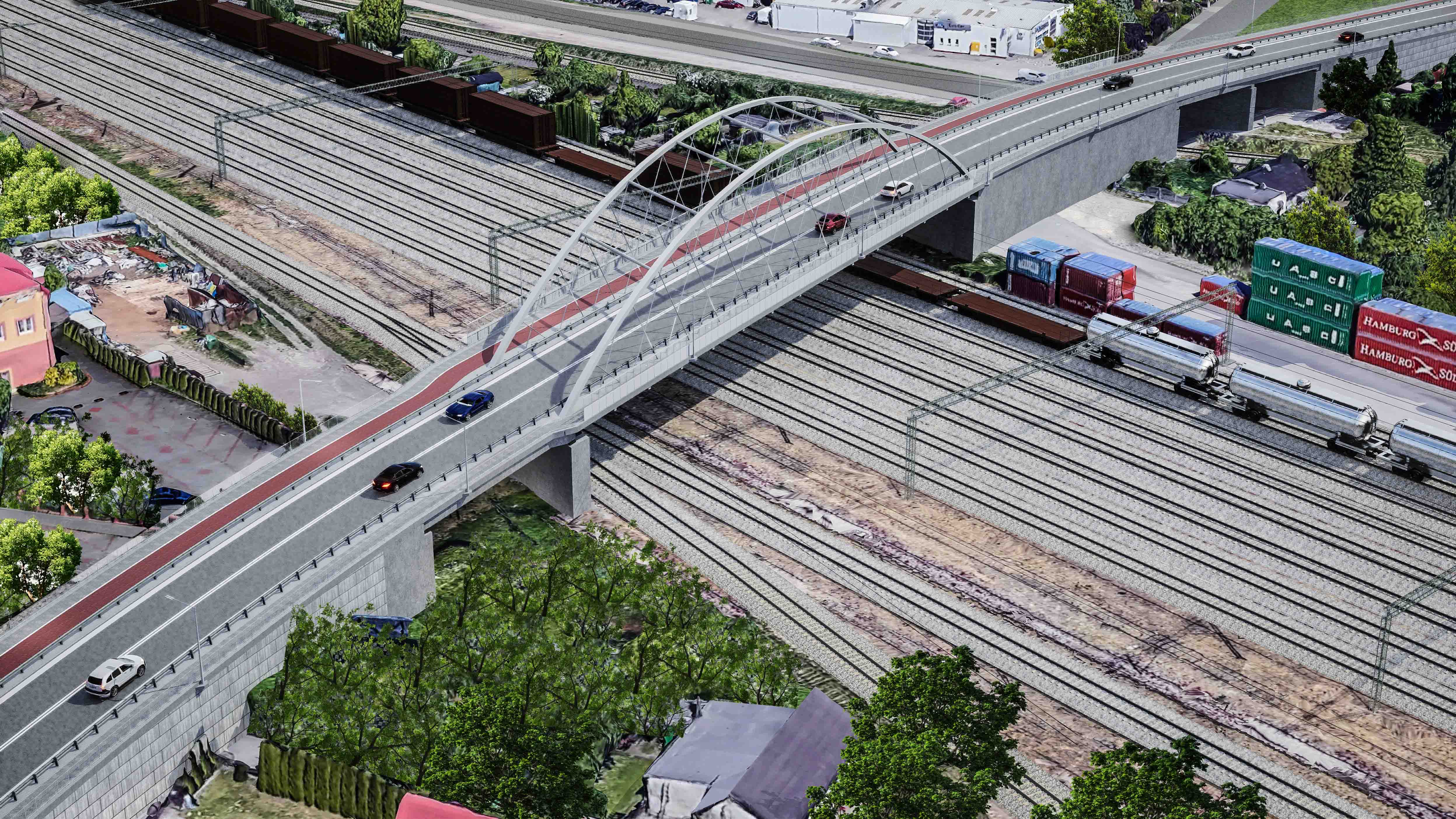 Tak ma wyglądać nowy wiadukt, który poprowadzi ruch nad torami kolejowymi, wiz. mat. wykonawcy / Strabag