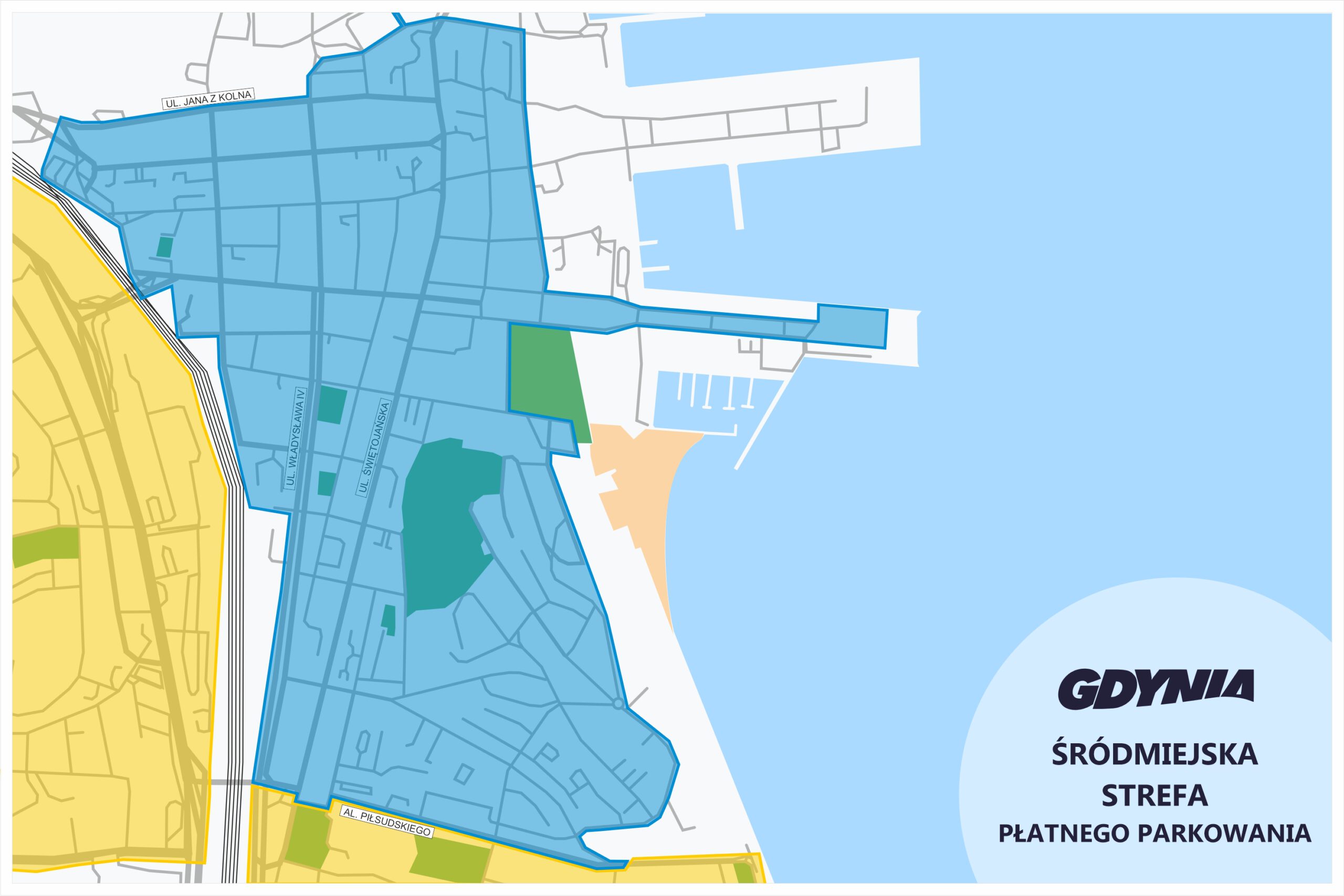 grafika przedstawiająca obszar Śródmiejskiej Strefy Płatnego Parkowania
