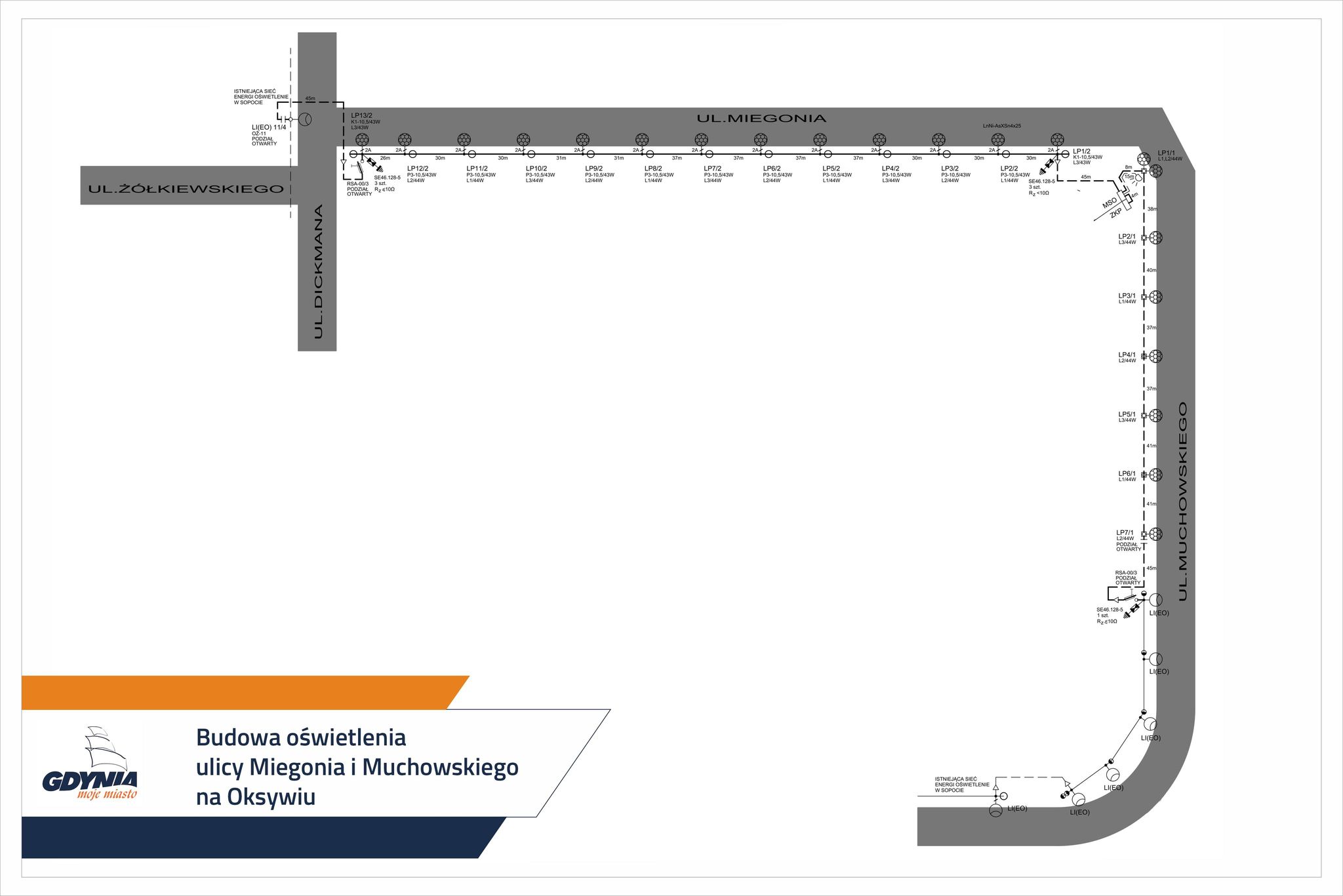 projekt nowego oświetlenia na ulicy Muchowskiego i Miegonia na Oksywiu, mat. Wydział Inwestycji 