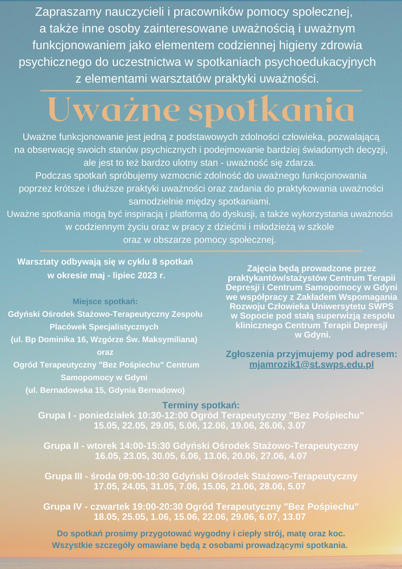 Plakat informacyjny Uważnych spotkań
