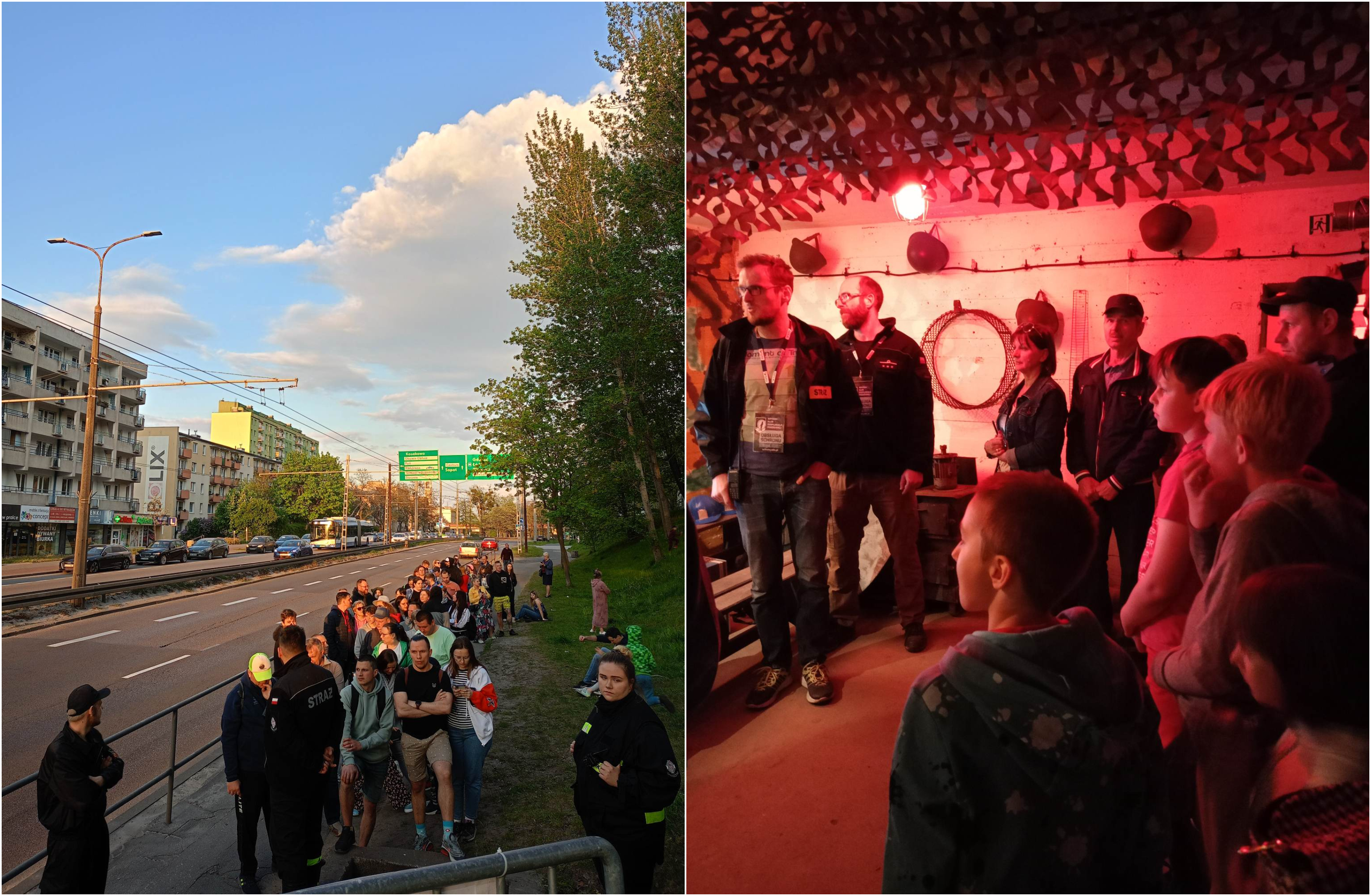 Kolejki ustawiały się przed schronem przeciwlotniczym w Leszczynkach - obiekcie, kt&oacute;ry otworzył się na zwiedzających w sobotnią noc, fot. Magdalena Czernek