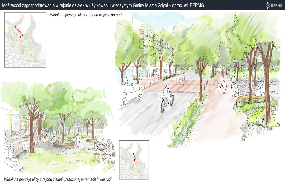 Możliwości zagospodarowania w rejonie działek w użytkowaniu wieczystym Gminy Miasta Gdyni &ndash; widok z perspektywy człowieka. (oprac. wł. BPPMG)