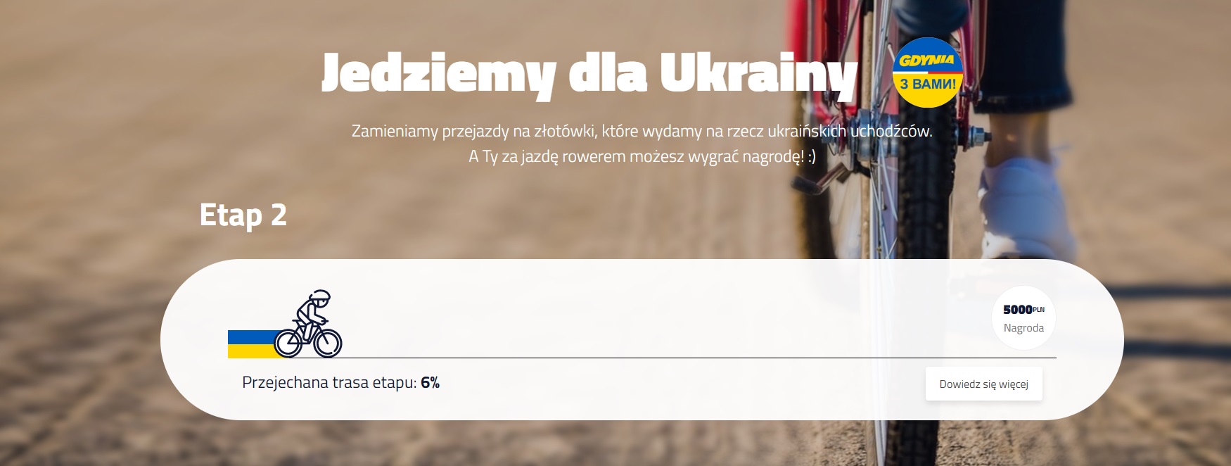 Grafika z licznikiem przejazd&oacute;w z rowerzystą i ukraińską flagą