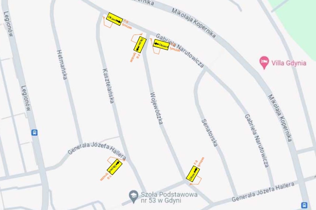 Schemat objazd&oacute;w w związku ze zmianami w ruchu na ul. Hallera (mat. prasowe)