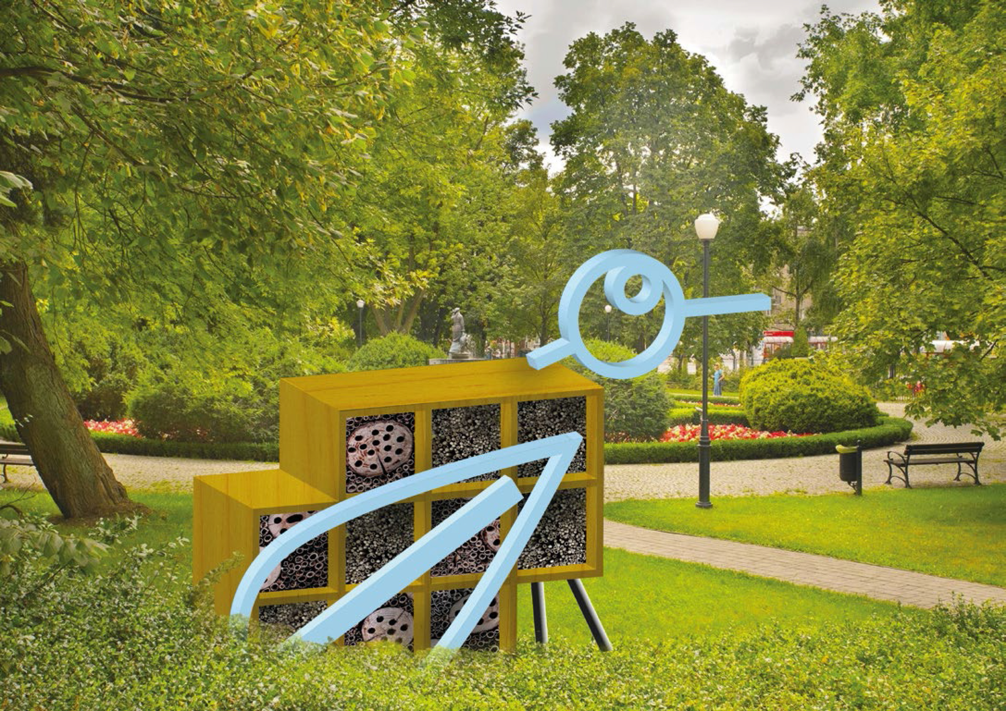 Wizualizacja hotelu dla owad&oacute;w. Stowrzyszenie Traffic Design. // mat. prasowe