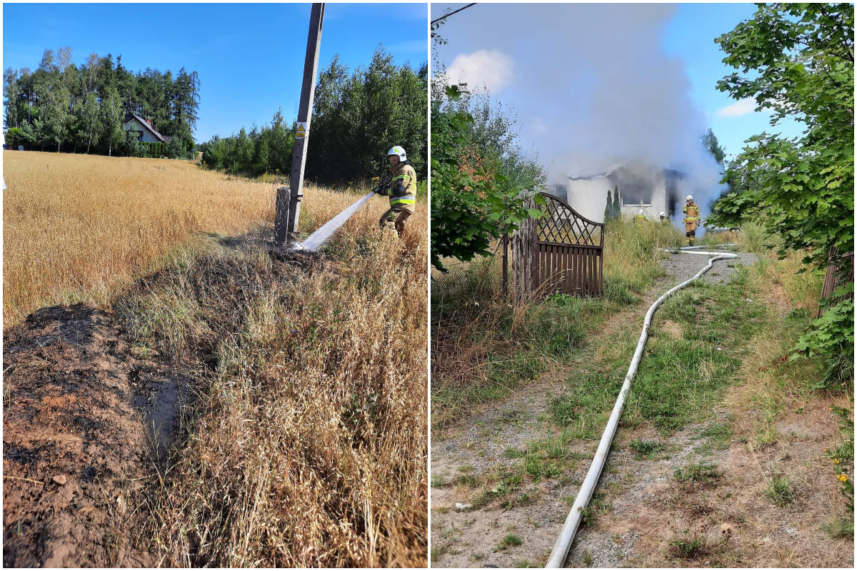 Akce gaśnicze strażak&oacute;w z OSP Wiczlinie w sierpniu b.r. - pożar pola i pustostanu. Źr&oacute;dło: OSP Wiczlino