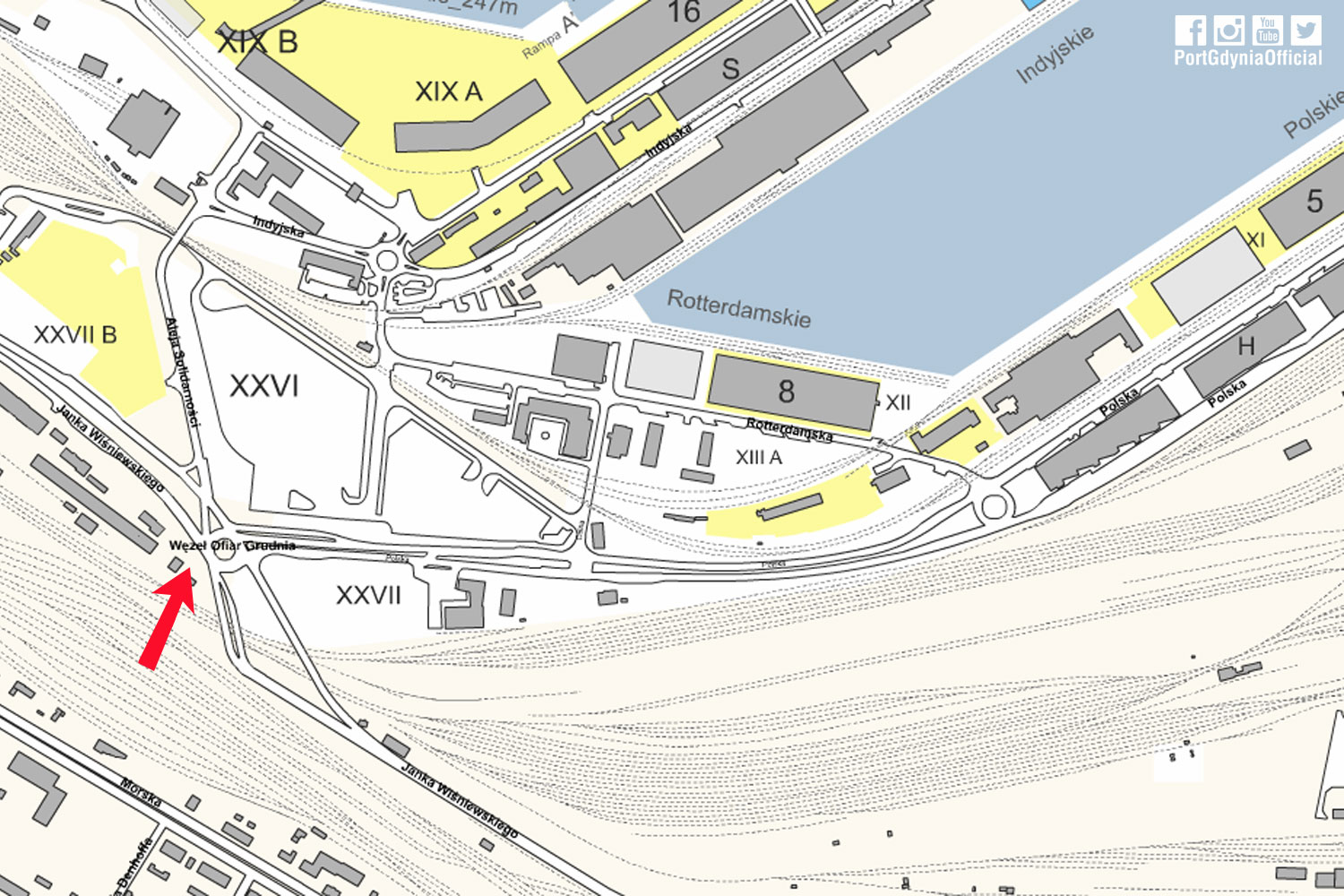Mapa układu drogowego w pobliżu Węzła Ofiar Grudnia '70, fot. www.port.gdynia.pl