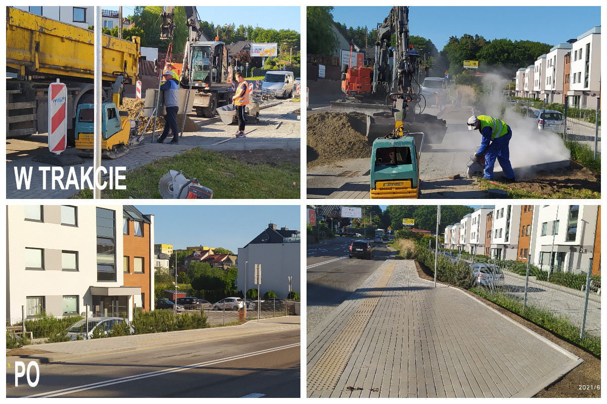 Kolaż pokazujący etapy prac na ul. Sopockiej // fot. ZDiZ