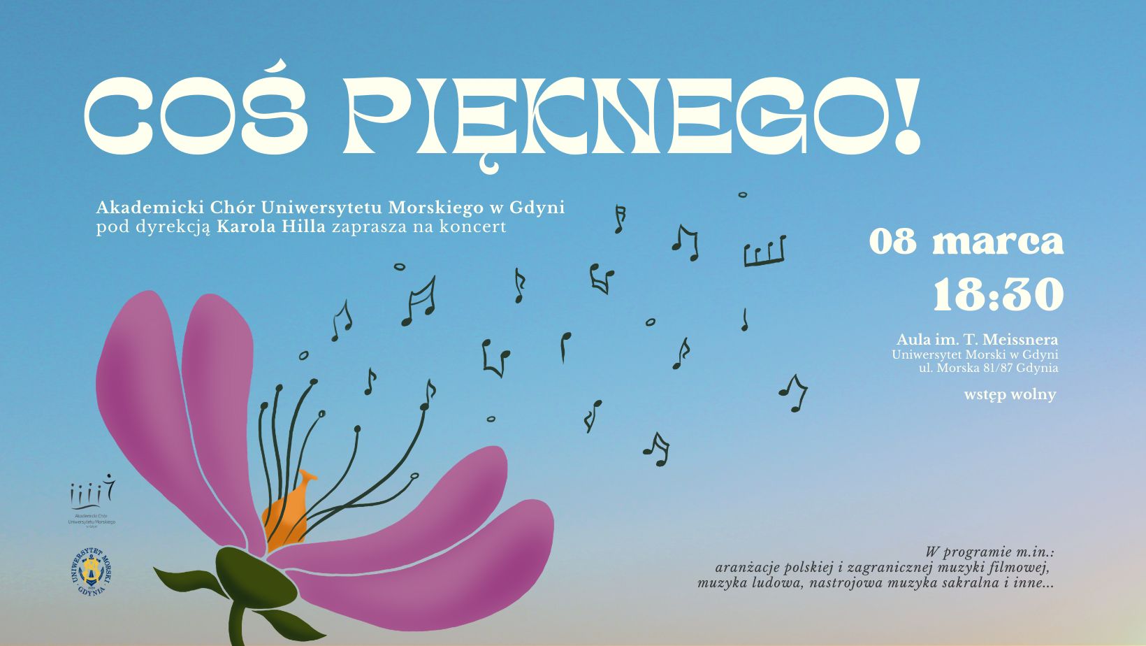 Plakat zapowiadający koncert &bdquo;Coś pięknego!&rdquo; Akademickiego Ch&oacute;ru Uniwersytetu Morskiego (mat. prasowe)