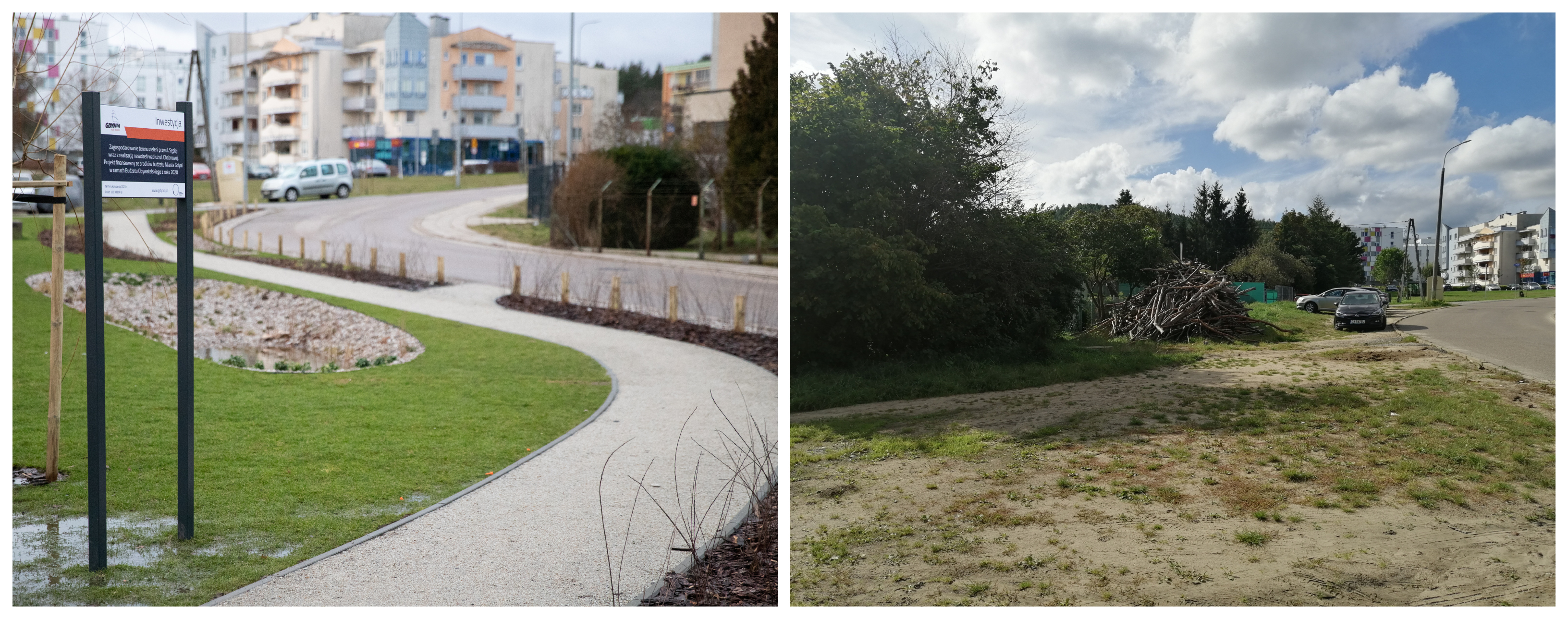 teren przy ul. Sępiej przed i po realizacji // fot. WOM