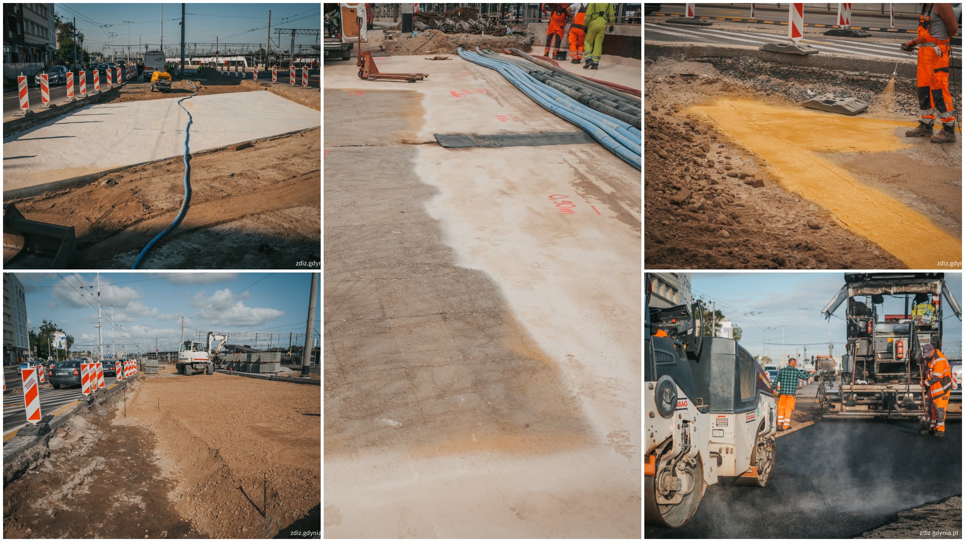Kolaż zdjęć przedstawiający wzmacnianie konstrukcji tunelu oraz wymianę izolacji w przejściu podziemnym pod ul. Morską. Fot. M. Mielewski