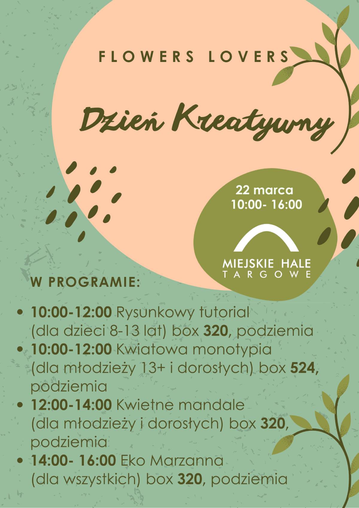 Program wydarzenia Dnia Kreatywnego w Halach Targowych z napisami o treści tożsamej z treścią artykułu