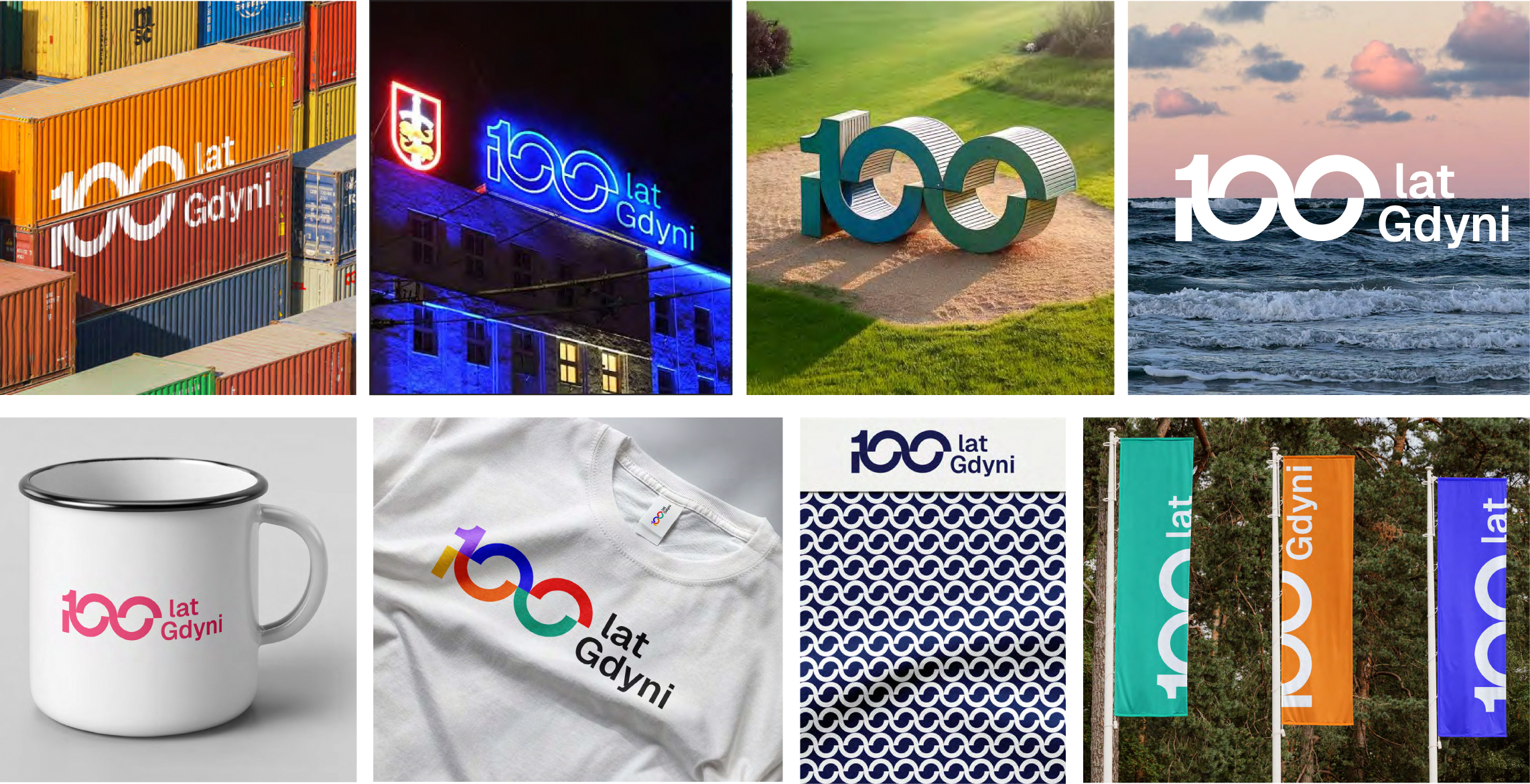 Przykłady użycia logo w przestrzeni miasta i na gadżetach