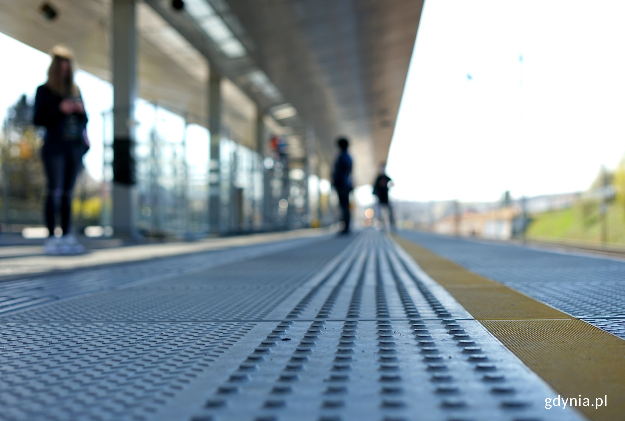 Na zdjęciu widoczne nowe ławki oraz pasy prowadzące i pola uwagi dla os&oacute;b niewidomych / fot. Kamil Złoch