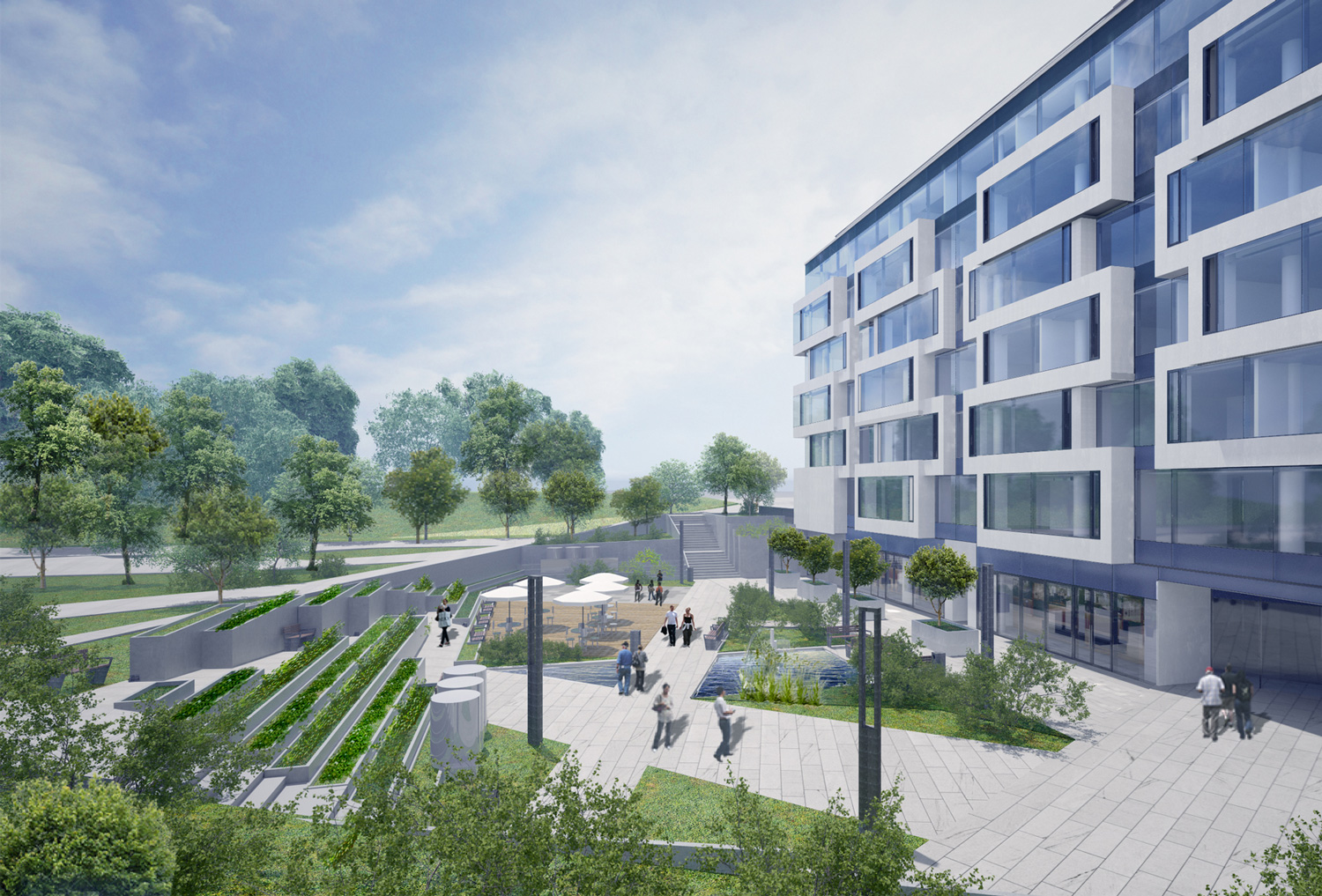 Plac przed nowym biurowcem będzie og&oacute;lnodostępny dla wszystkich mieszkańc&oacute;w // wizualizacja