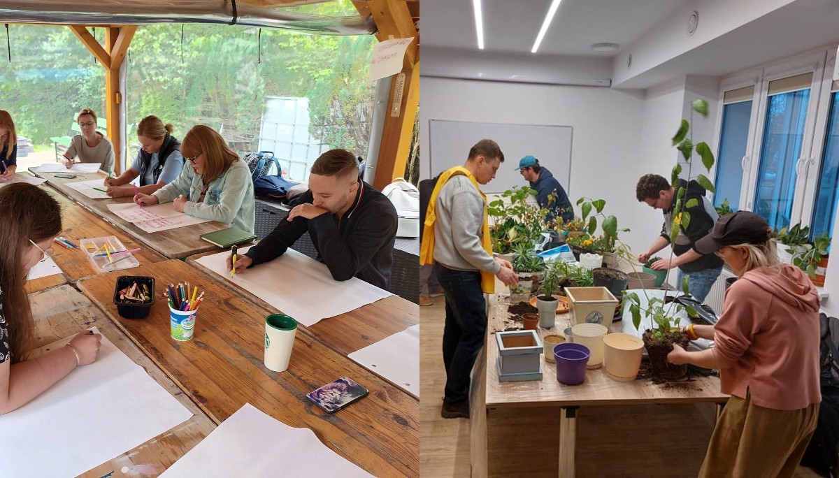 Zestawienie zdjęć przedstawiających grupę os&oacute;b podczas zajęć