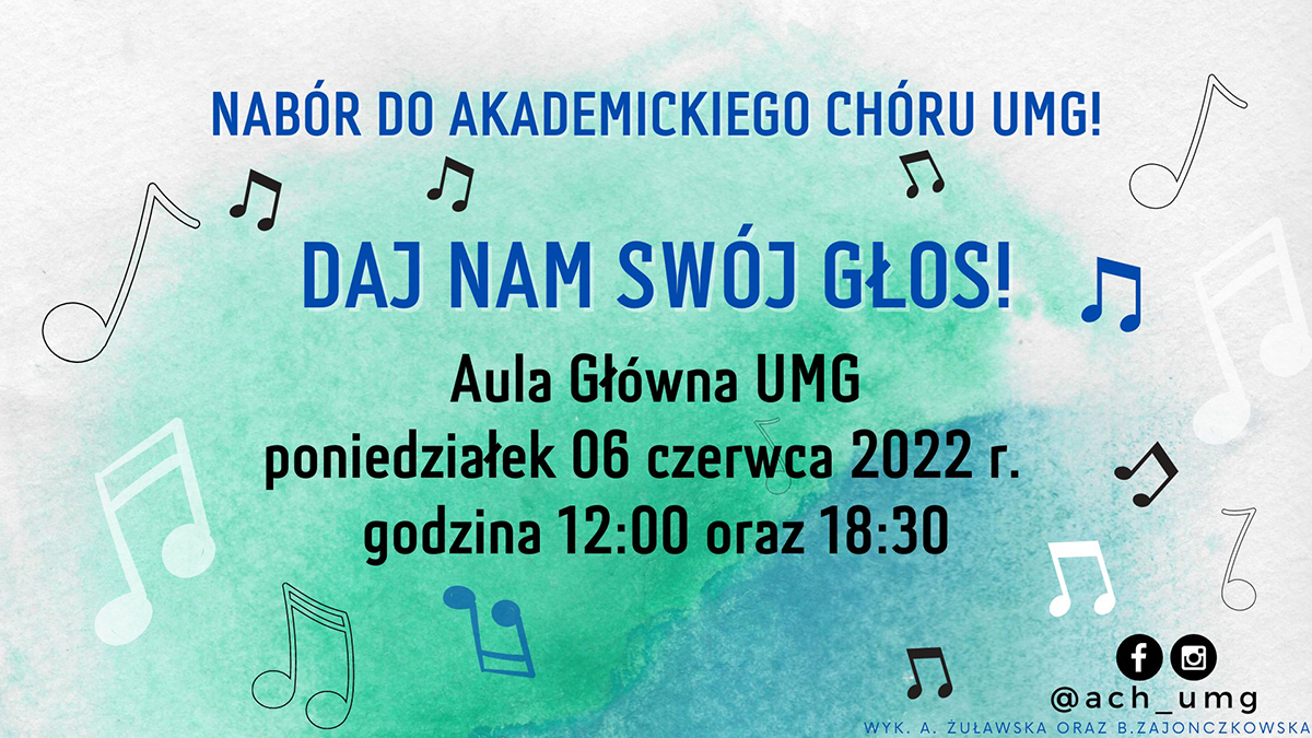 Plakat o naborze do Akademickiego Ch&oacute;ru Uniwersytetu Morskiego w Gdyni, źr&oacute;dło: UMG