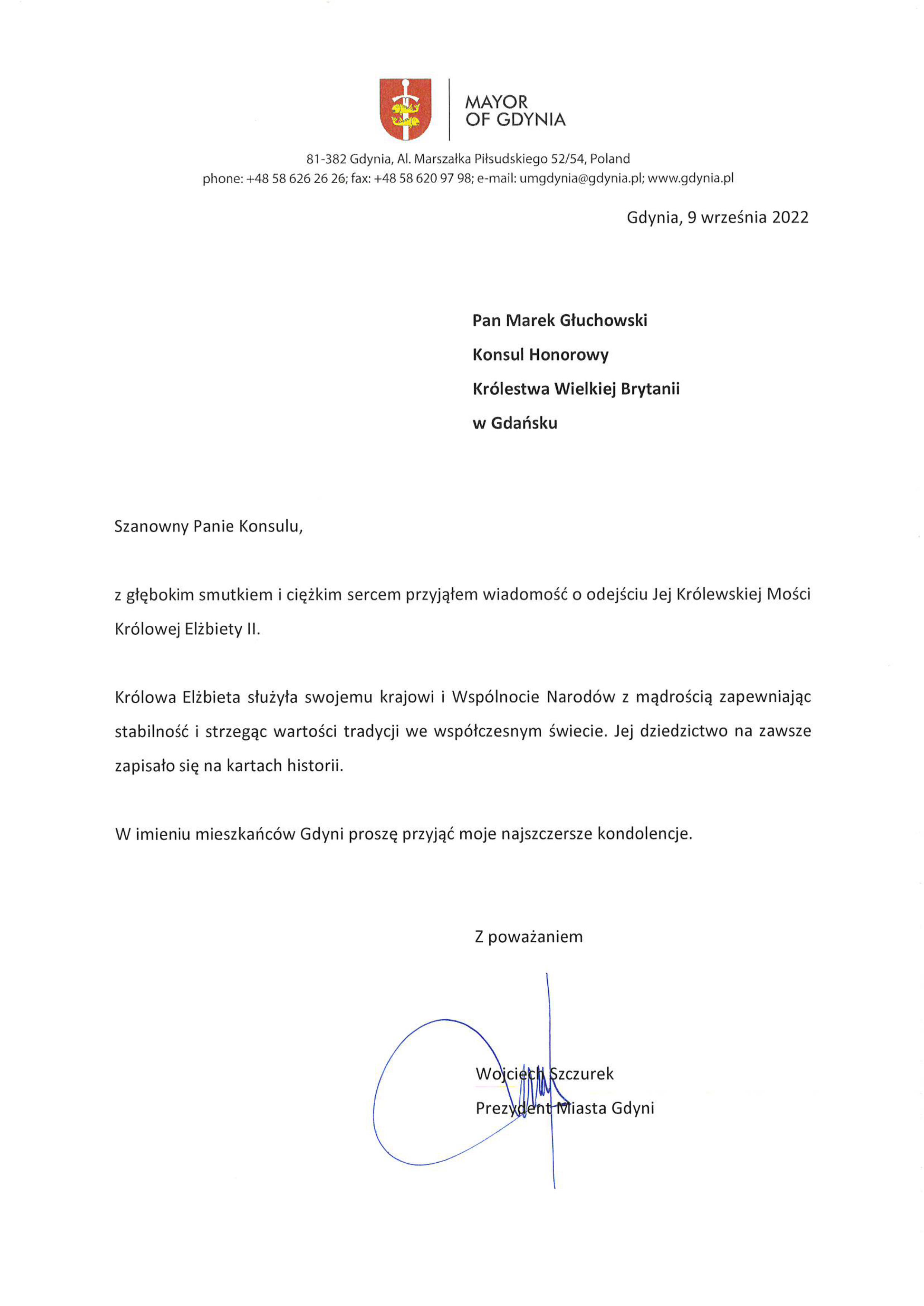 Kondolencje od prezydenta Gdyni do Marka Głuchowskiego