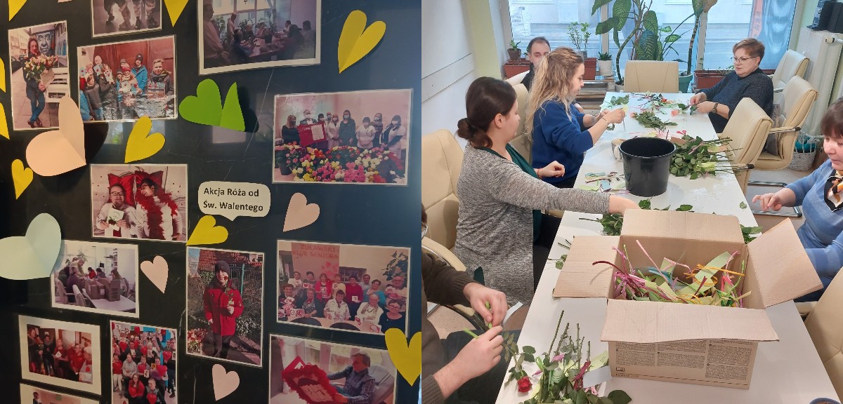 Zestawienie zdjęć przedstawiających zbi&oacute;r fotografii oraz osoby przy stole podczas zajęć