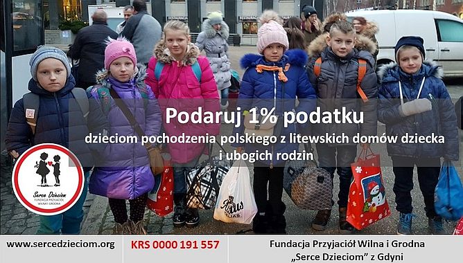 Plakat z informacją o przekazaniu 1% dla fundacji &bdquo;Serce dzieciom"/ mat. fundacji