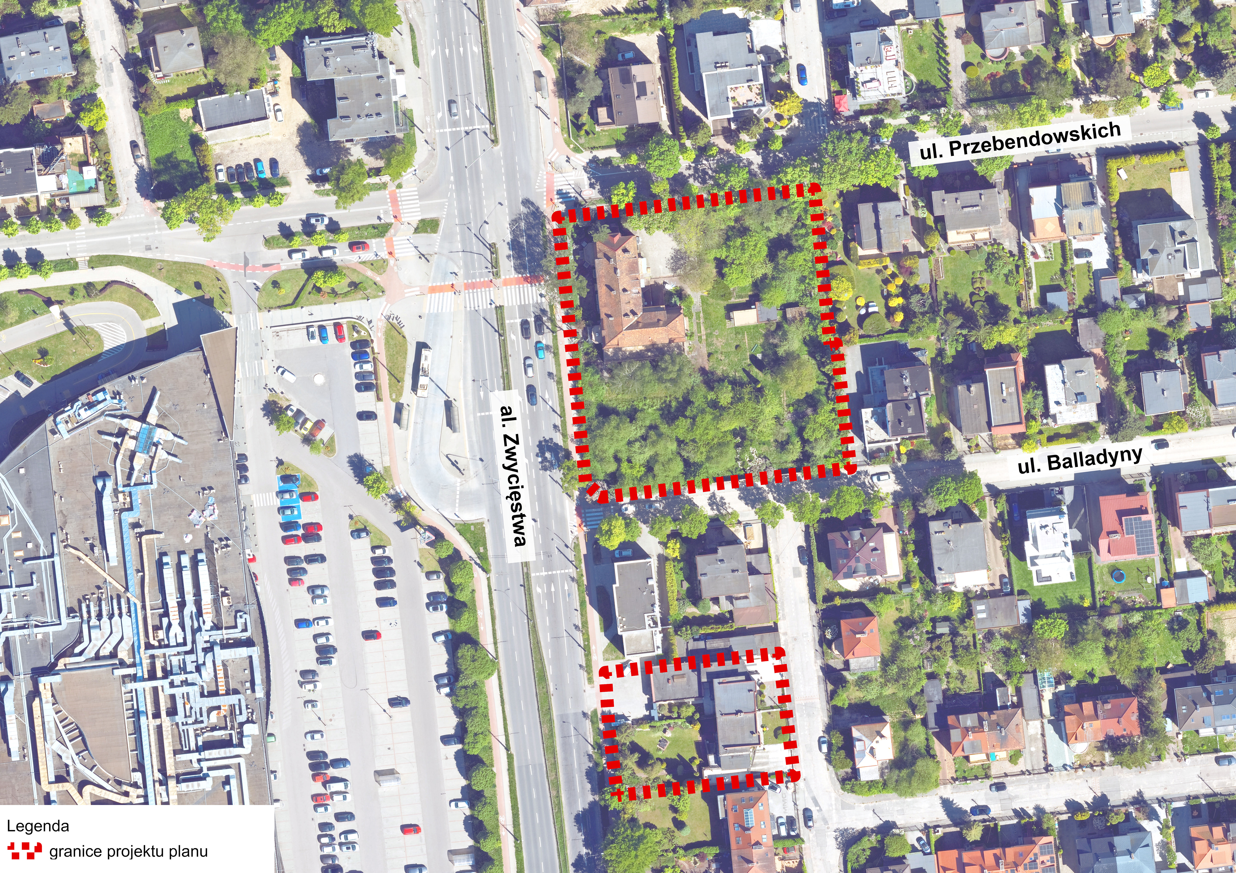 na grafice zarys ulic i granice planu