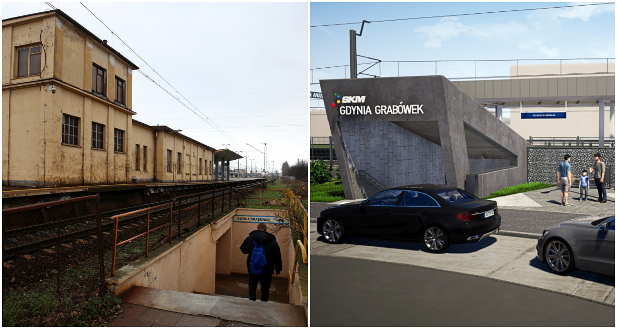 Por&oacute;wnanie istniejącej infrastruktury na przystanku SKM Gdynia-Grab&oacute;wek z wizualizacją zmian, fot. Przemysław Kozłowski, BPK Poznań