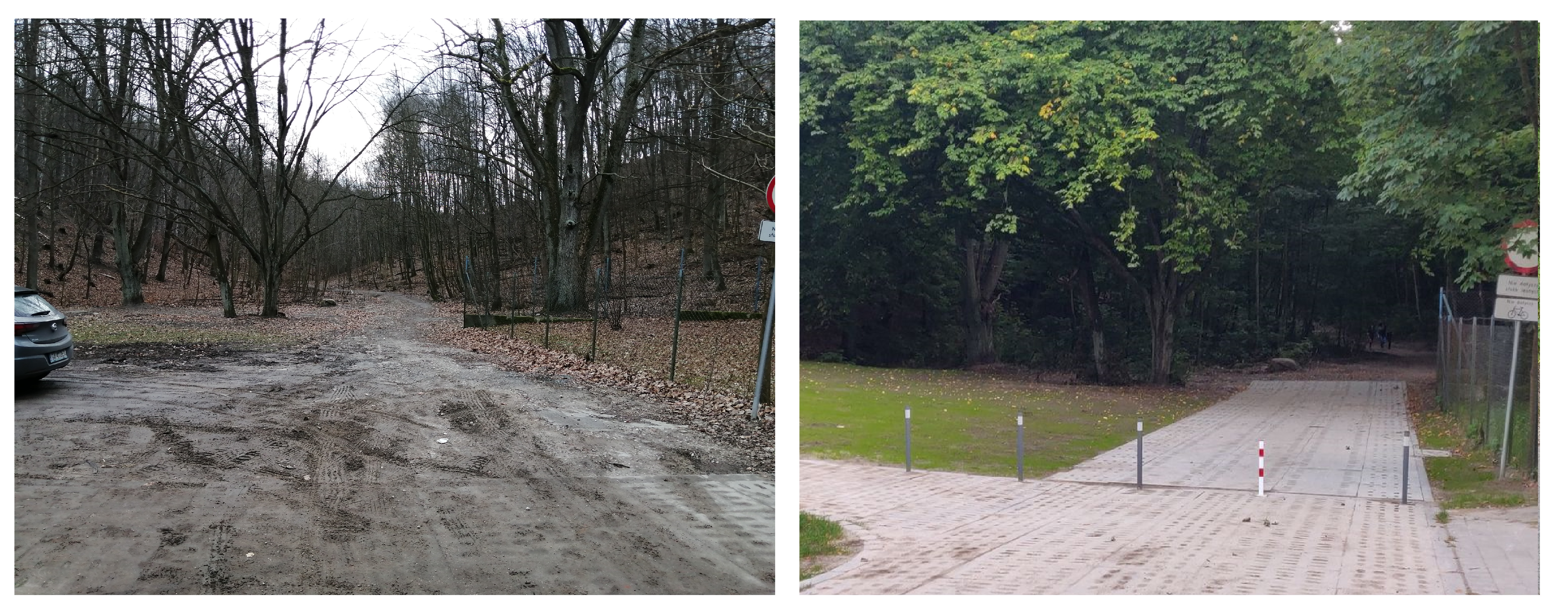 Wjazd na ciąg pieszo-rowerowy przed i po remoncie // fot. ZDiZ