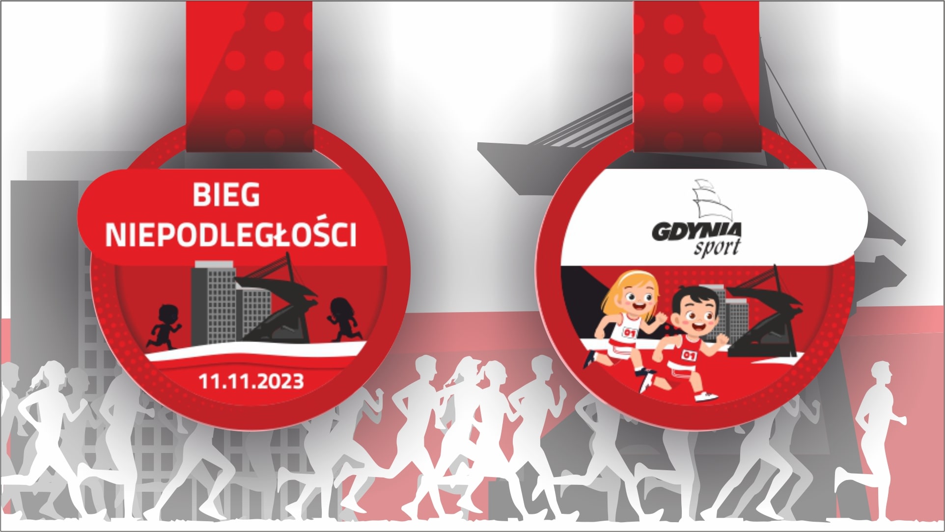 Wizualizacja medalu Biegu Niepodległości 2023 - dzieci