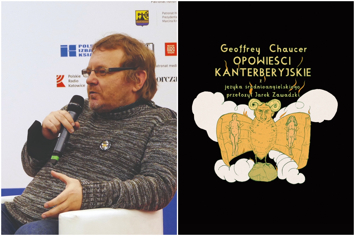 Jarosław Zawadzki (z lewej) &ndash; okładka książki &bdquo;Opowieści kanterberyjskie&rdquo; Geoffrey Chaucer // mat. prasowe