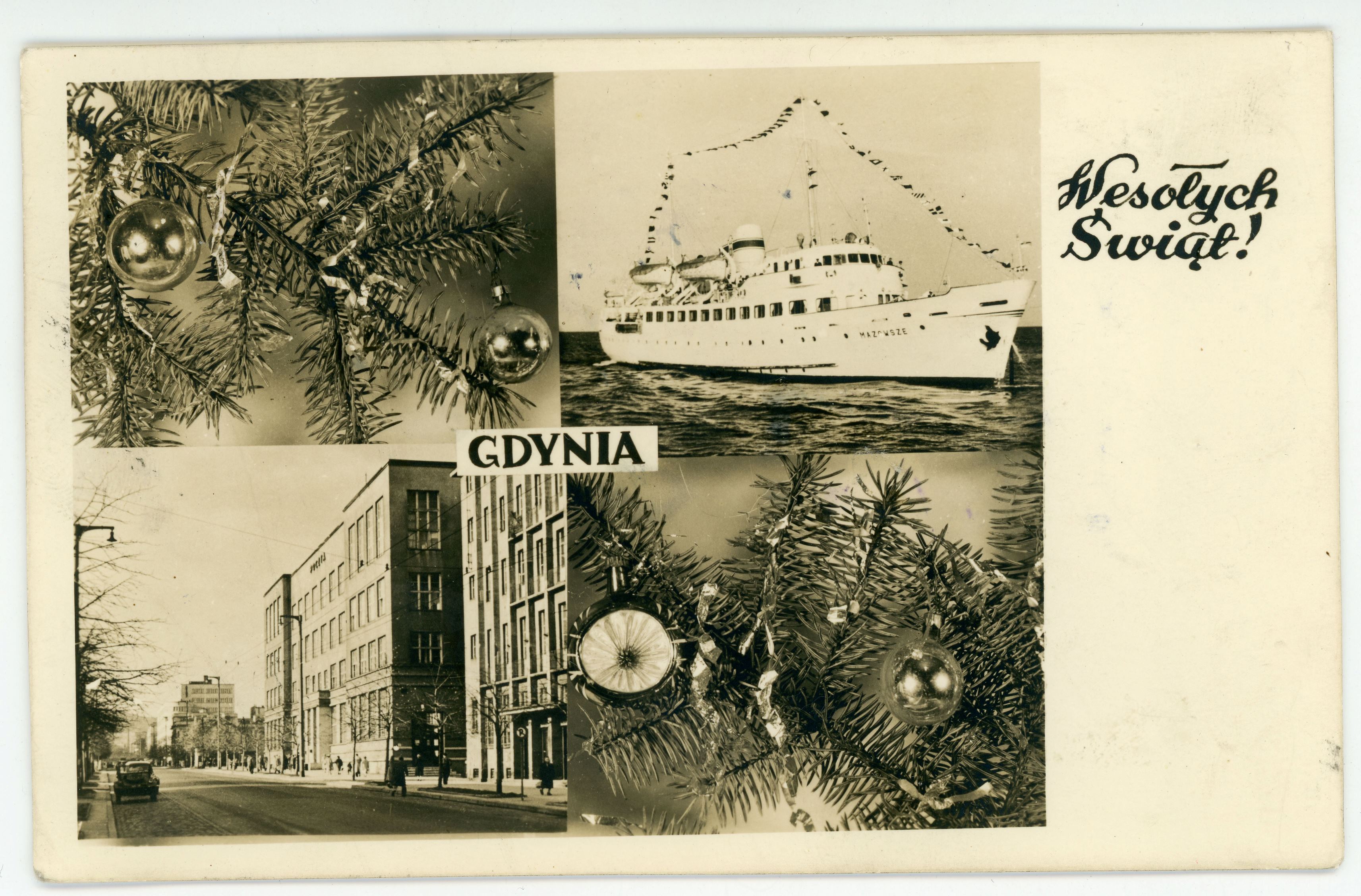 Kartka świateczna z motym Gdyni. Ze zbior&oacute;w Muzeum Miasta Gdyni.