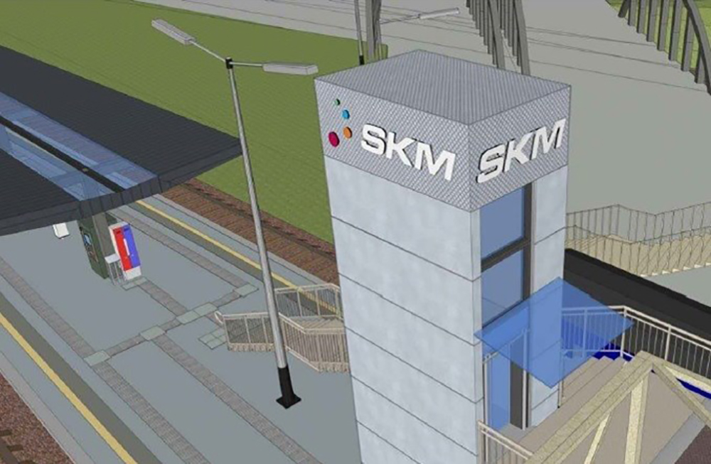 Wizualizacja peronu SKM Gdynia Stocznia - Uniwersytet Morski. Źr&oacute;dło: PKP SKM Tr&oacute;jmiasto sp. z o.o.