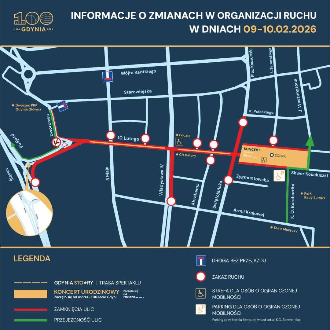 Mapka ze zmianą organizacji ruchu