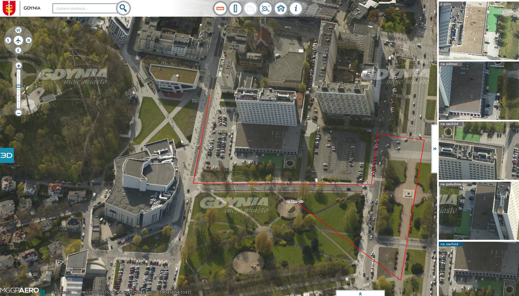 Mapa Gdyni złożona ze zdjęć ukośnych, źr&oacute;dło: gdynia.ukosne.pl