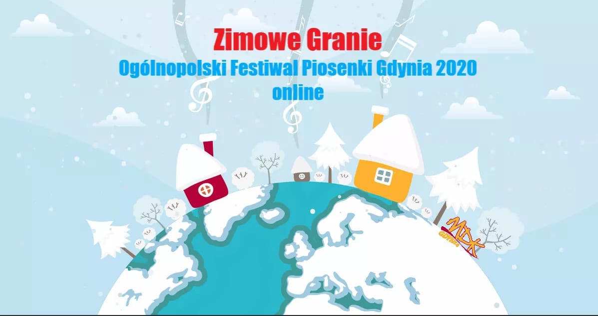 Plakat Og&oacute;lnopolskiego Festiwalu Piosenki &bdquo;Zimowe Granie" Gdynia 2020. Mat. MDK