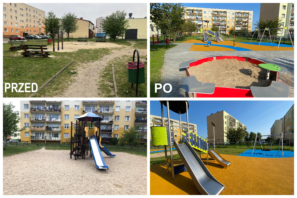 kolaż zdjęć: plac zabaw przed i po metamorfozie // fot.ZDiZ