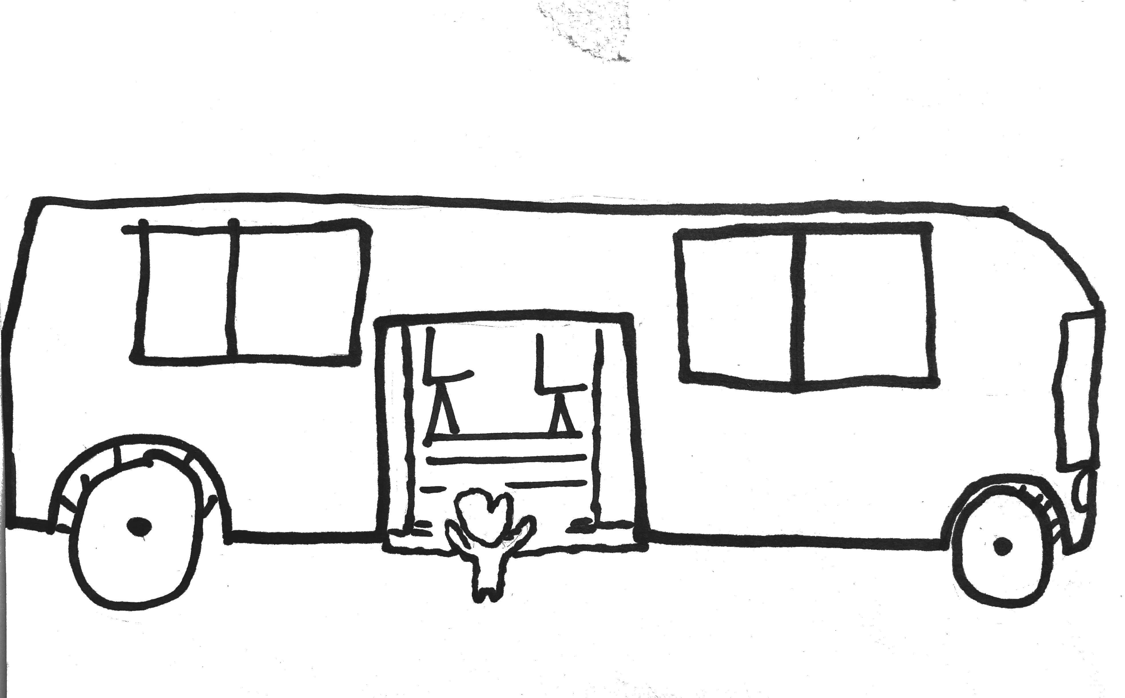 Miasto dla wszystkich - autobus, kt&oacute;rym mogą podr&oacute;żować wszyscy mieszkańcy. Rys. Franciszek Witt.