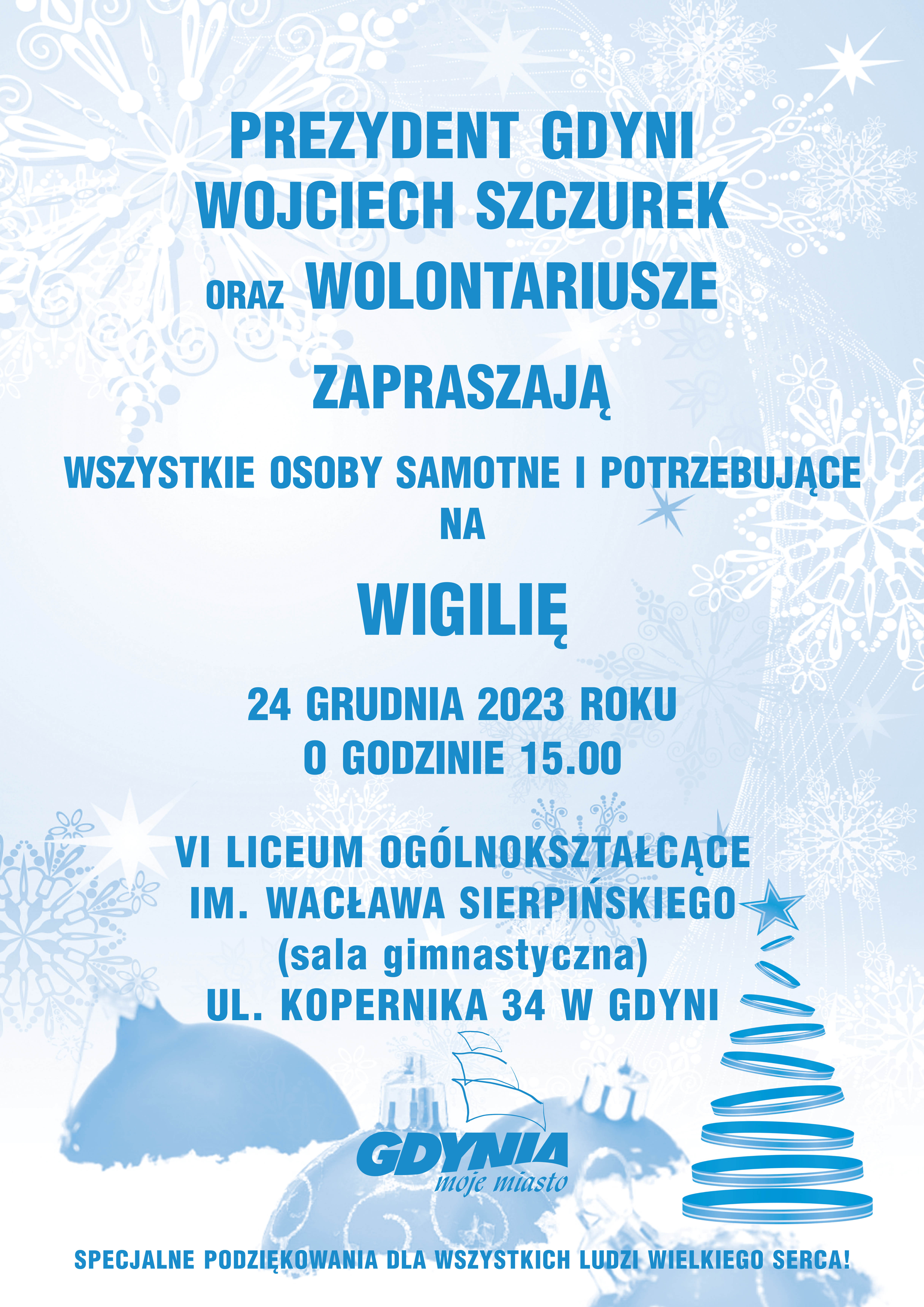 Plakat z zaproszeniem na wigilię 24 grudnia o godz. 15.00 w VI LO 