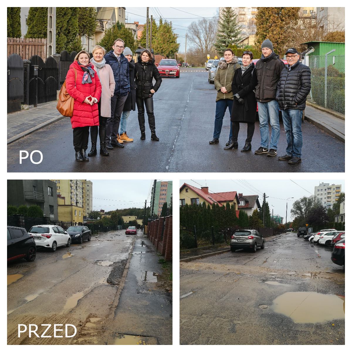 Przedstawiciele Rady Dzielnicy Witomino, pracownicy ZDiZ w Gdyni, Jakub Ubych- Pełnomocnik Prezydenta Gdyni ds. Dzielnic na wyremontowanej ulicy Niskiej/ fot. Dzielnice#wGdyni