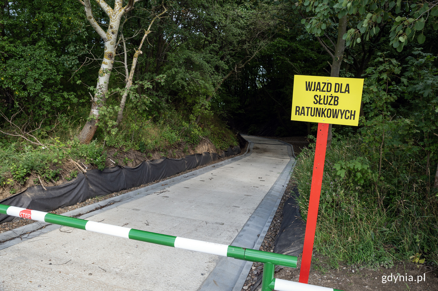 Droga techniczna Urzędu Morskiego w Gdyni na co dzień zamknięta jest szlabanem. Fot. Przemysław Kozłowski