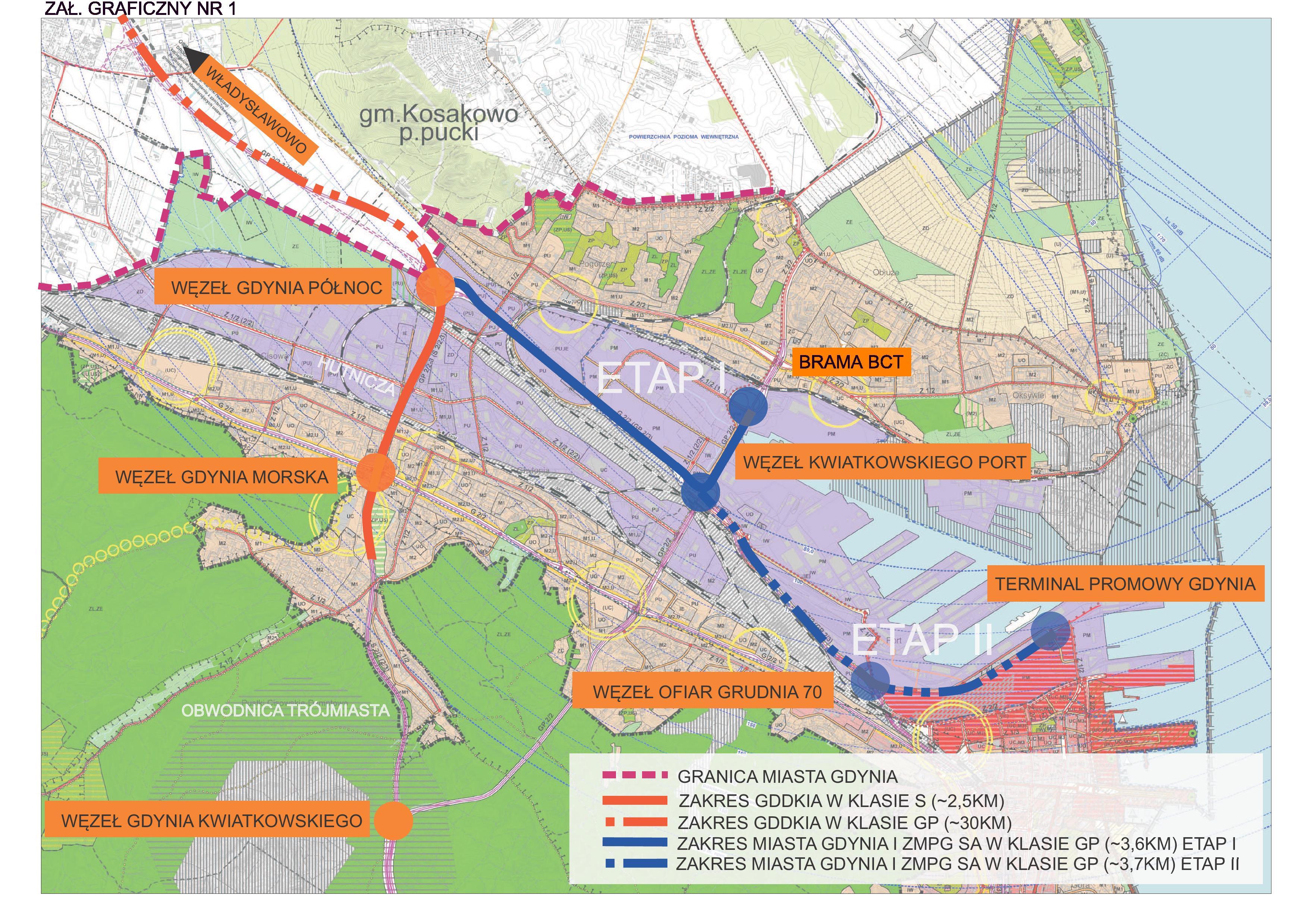 Plan orientacyjny tzw. Drogi Czerwonej z początkiem Via Maris, źr&oacute;dło: GDDKiA Oddział w Gdańsku