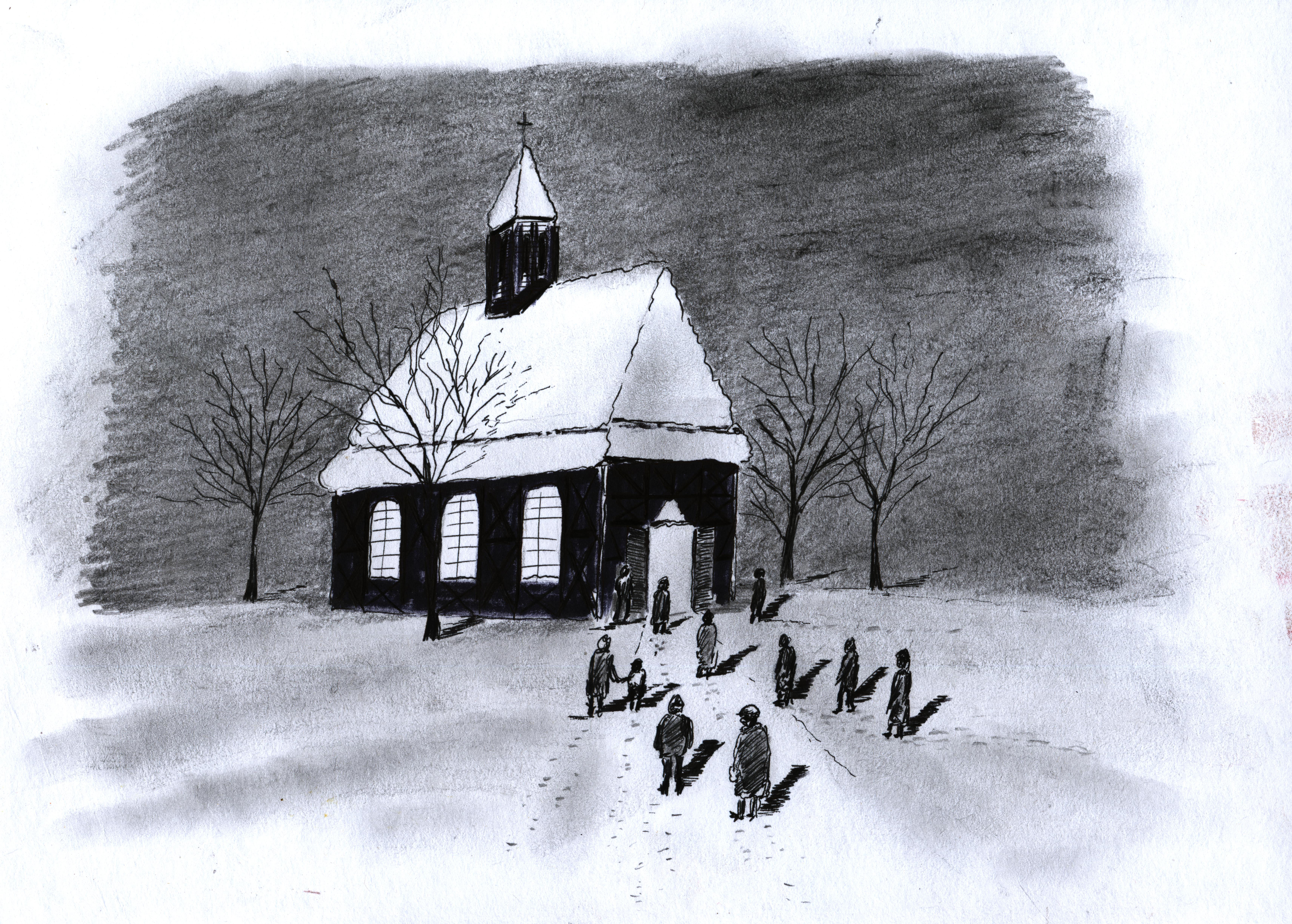 W drodze na pasterkę. Rys. Marian Busler