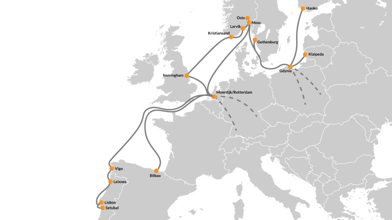 Mapa połączeń transportowych firmy ColliCare. Źr&oacute;dło: www.collicare.pl