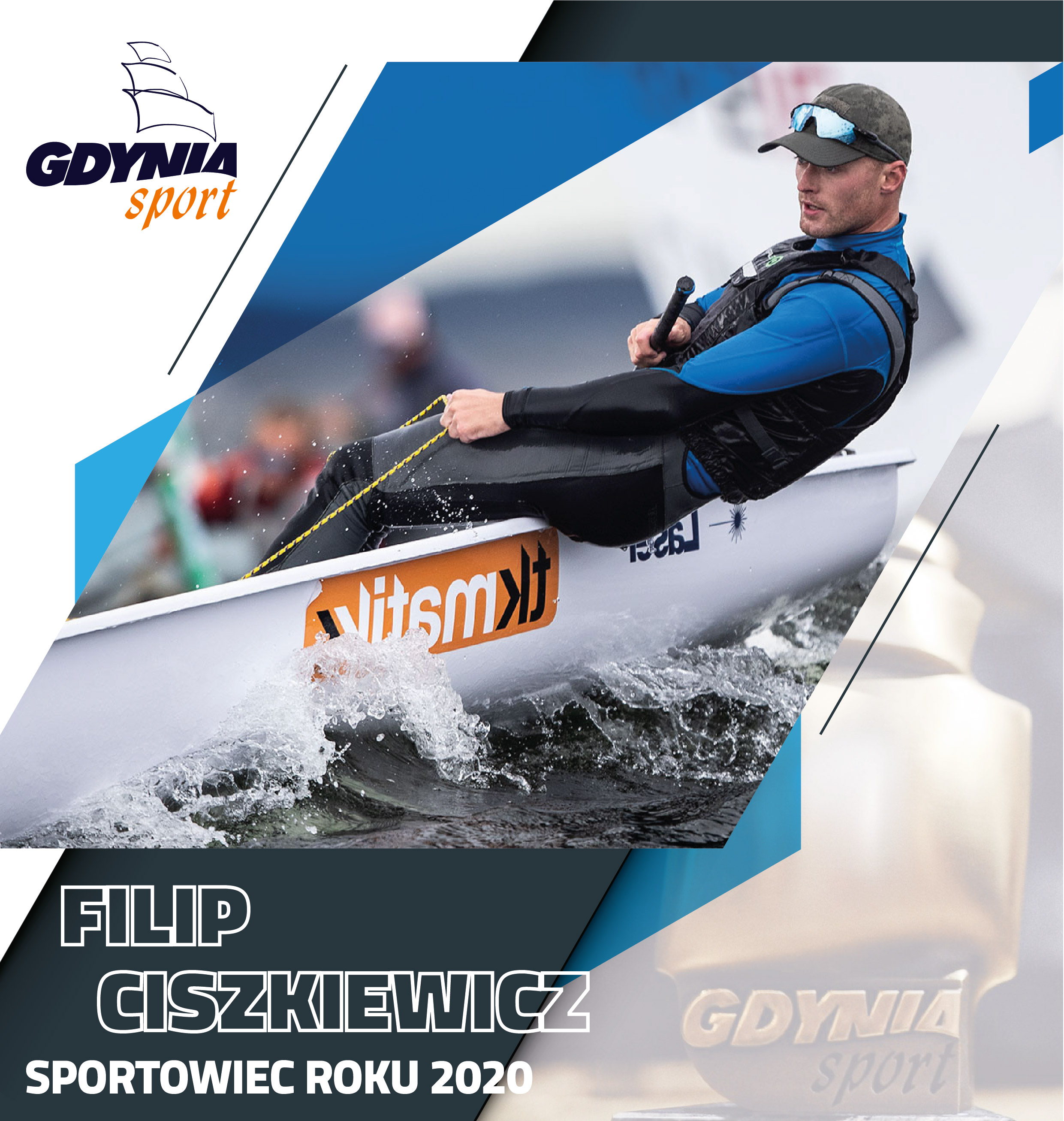 Na zdjęciu widzimy Filip Ciszkiewicza na ł&oacute;dce Laser Radial podczas zawod&oacute;w