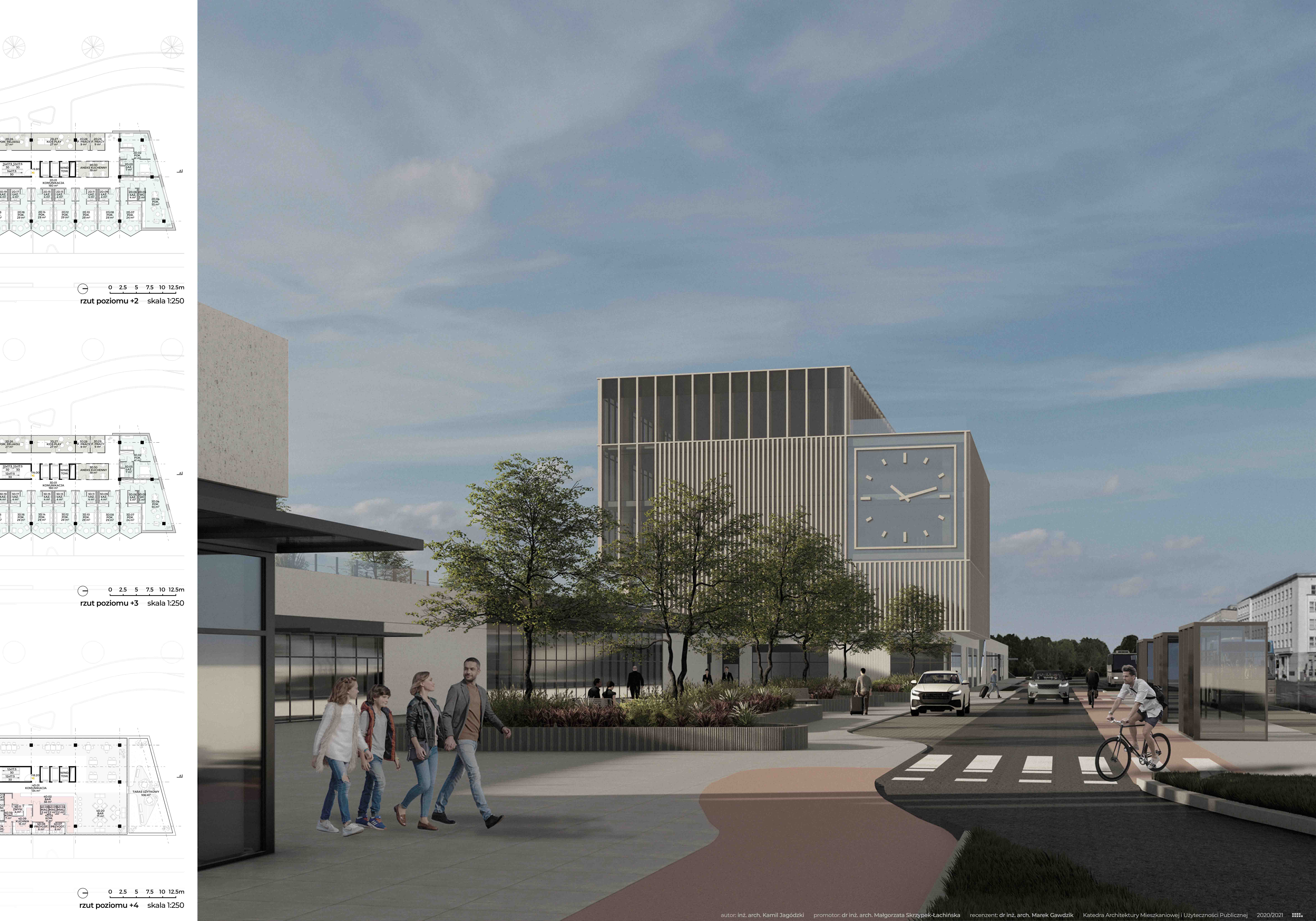 Nagrodzona praca pt. &bdquo;Zintegrowany węzeł przesiadkowy jako narzędzie spajające przestrzeń miejską. Dworzec Gdynia Wzg&oacute;rze Świętego Maksymiliana&rdquo; // autor Kamil Jag&oacute;dzki, źr&oacute;dło: arch.pg.edu.pl
